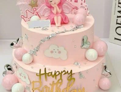 Bánh 2 tầng bé gái màu hồng