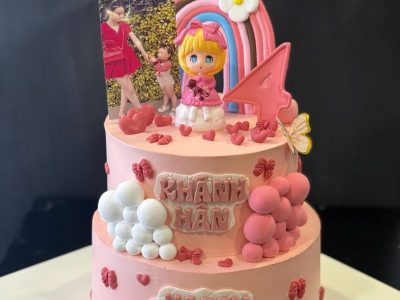 Bánh 2 tầng bé gái hồng có ảnh