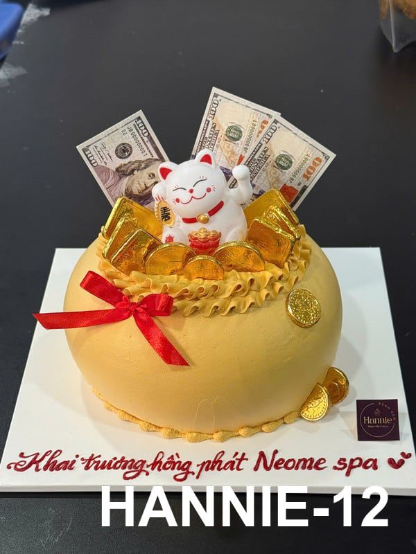 Bánh kem túi tiền Mèo Thần Tài mang may mắn phát lộc Hannie