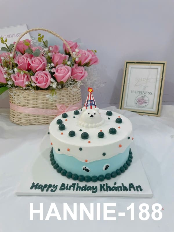 Bánh kem Hannie bé gấu xanh đáng yêu mừng bé trai sơ sinh
