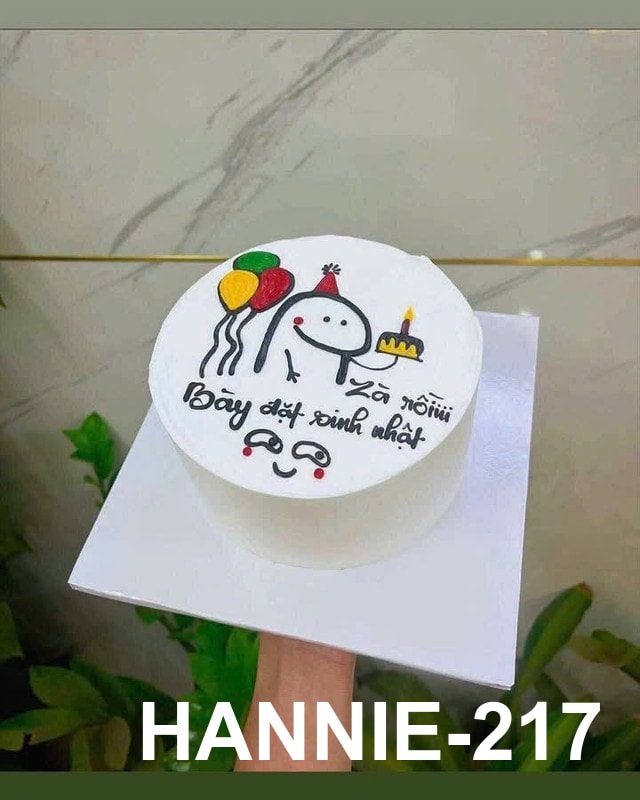 Bánh kem Hannie vẽ hình đơn giản meme vui nhộn, cá tính.