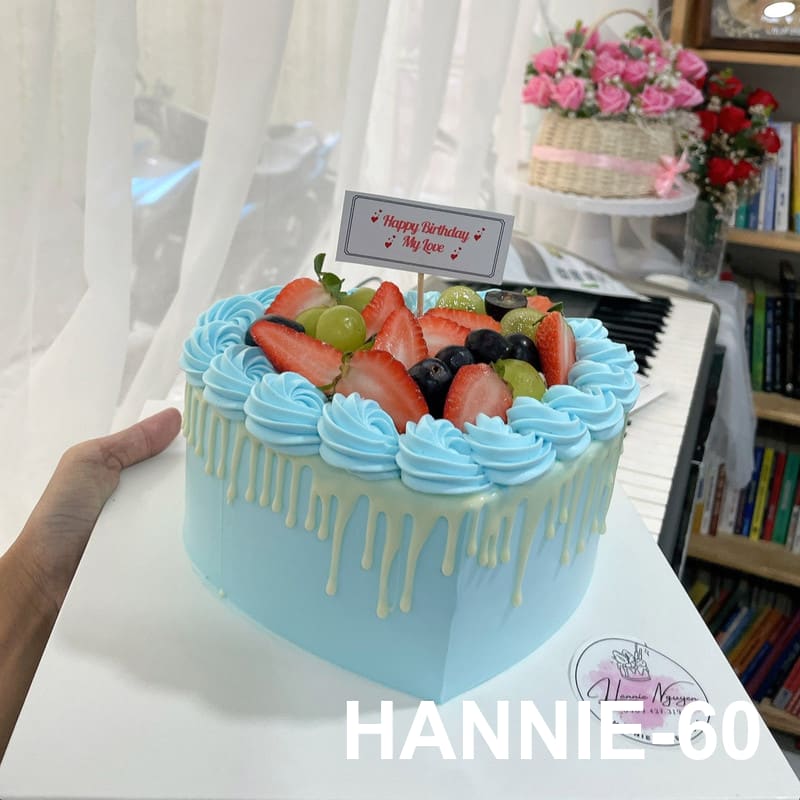 Bánh kem trái tim Hannie trang trí trái cây tươi xanh dương chủ đề My Love
