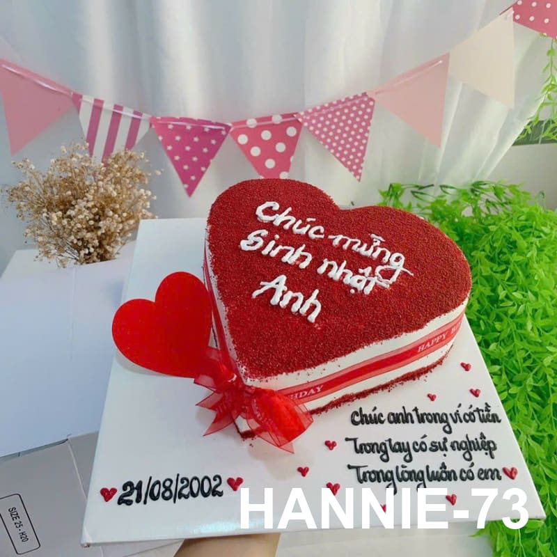 Bánh kem Valentine Hannie Red Velvet trái tim đỏ tặng chàng
