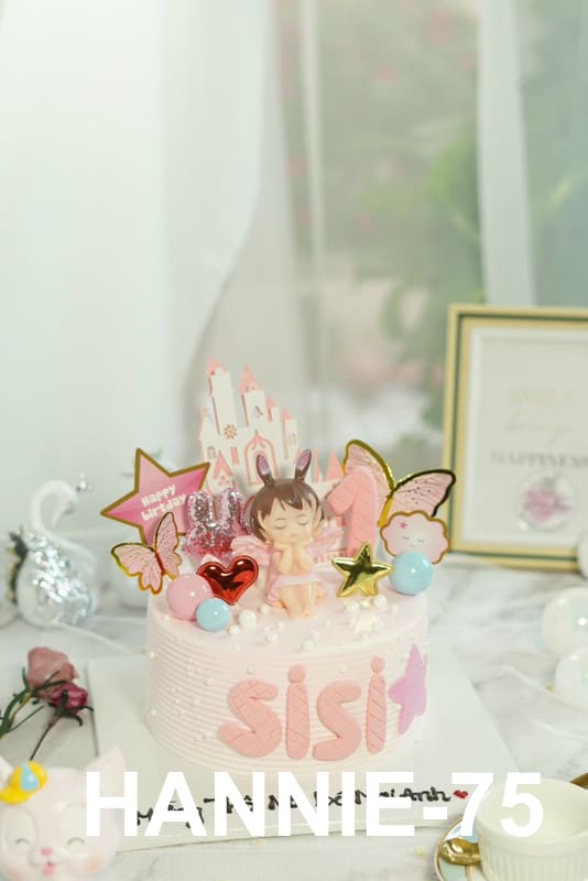 Bánh kem thôi nôi bé gái công chúa thỏ hồng pastel ngọt ngào Hannie