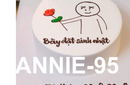 Bánh kem Hannie hài hước, bề mặt kem hoàn hảo không bị nứt.