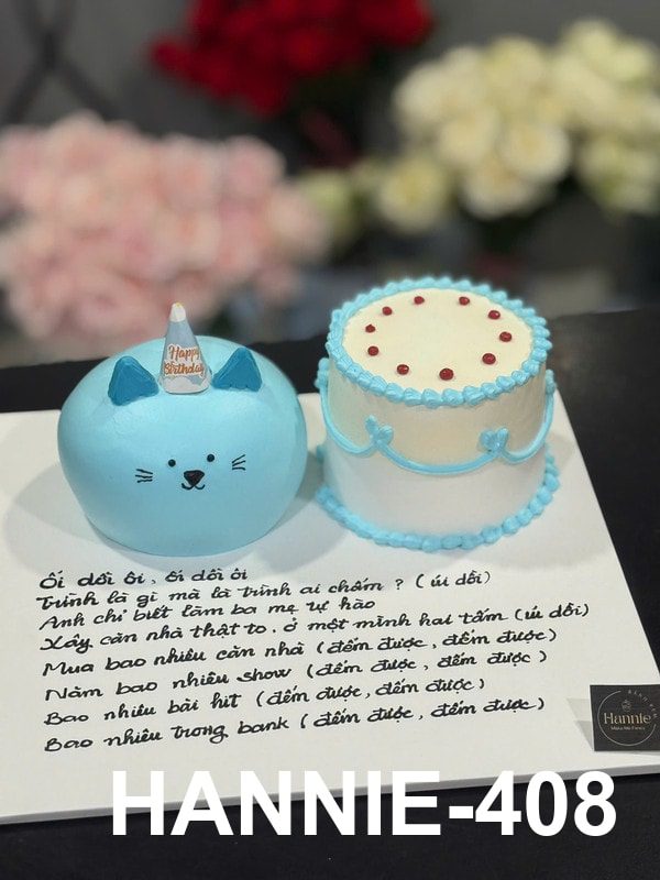 Set bánh kem bento mini dứa tươi Hannie hình mèo đáng yêu
